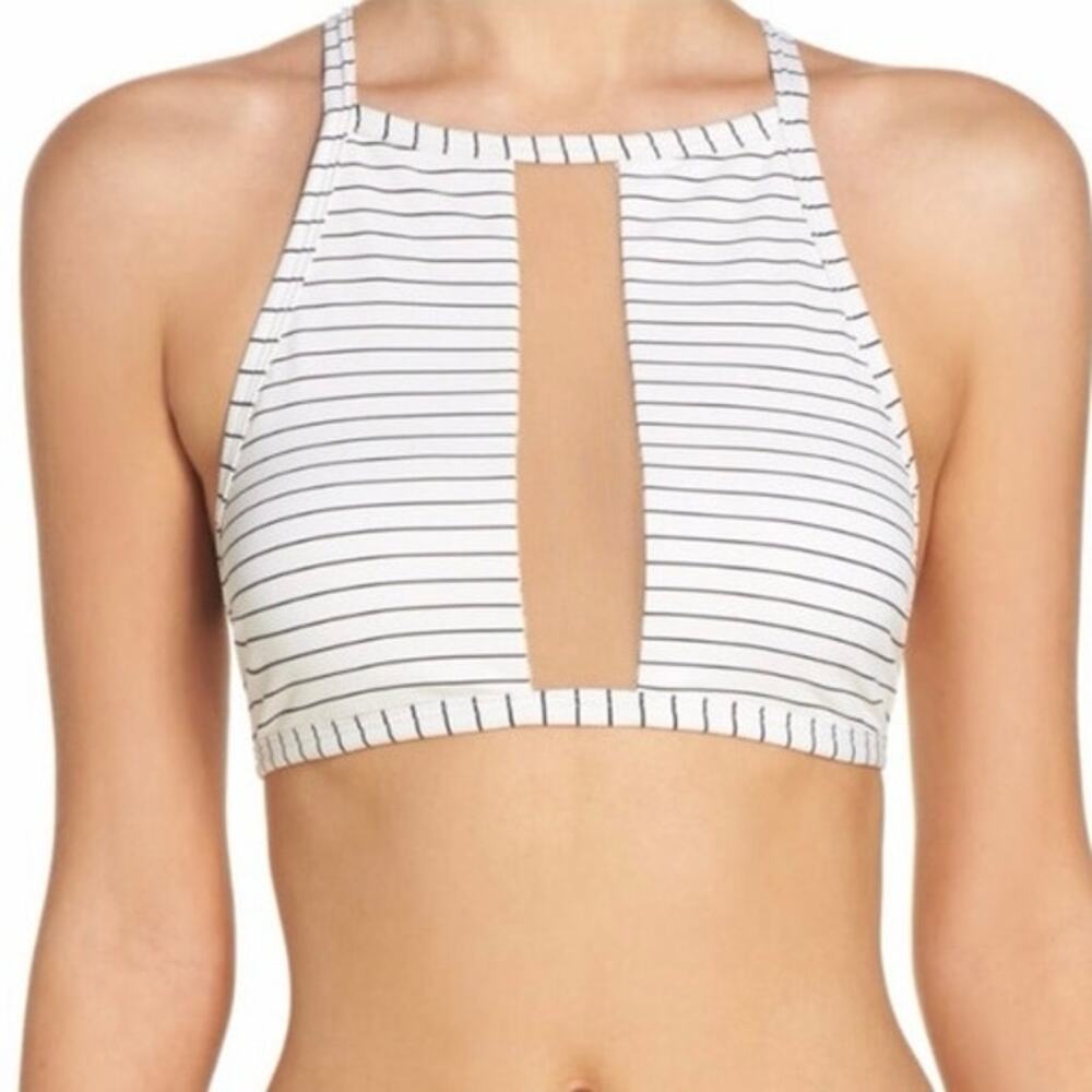 Boys + Arrows NEW Vulgar Vinny Bandit Swim Bikini Striped Top Small Mesh White